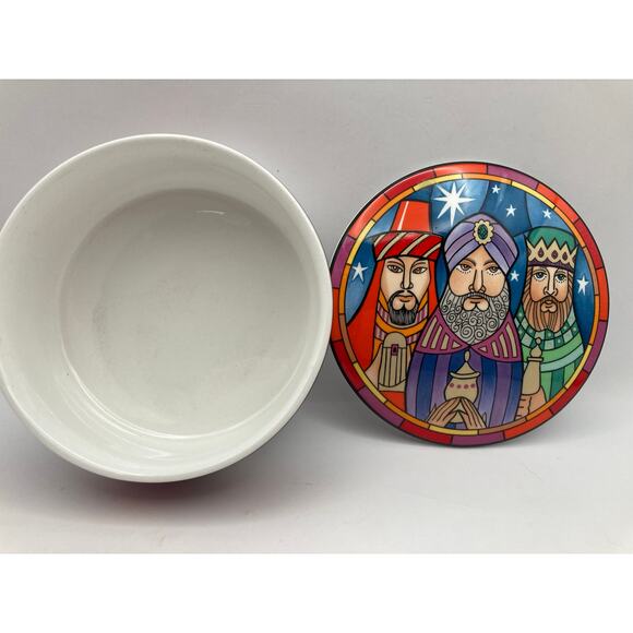 Vintage Mikasa Round Trinket-Candy Box Three Wise Man by Dan Scannell 4.5' - Picture 2 of 6
